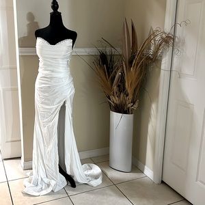 White dress with train and rhinestones